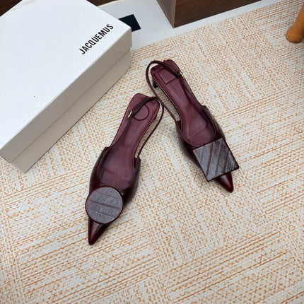 JACQUEMUS 26S SLINGBACK HEELS 45 MM IN DARK RED CALFSKIN