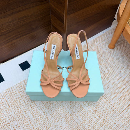 AQUAZZURA 26S CRYSTAL SANDALS 100 MM IN BEIGE CALFSKIN