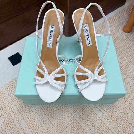 AQUAZZURA 26S CRYSTAL SANDALS 100 MM IN WHITE CALFSKIN