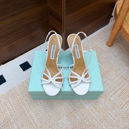 AQUAZZURA 26S CRYSTAL SANDALS 100 MM IN WHITE CALFSKIN