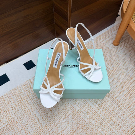 AQUAZZURA 26S CRYSTAL SANDALS 100 MM IN WHITE CALFSKIN