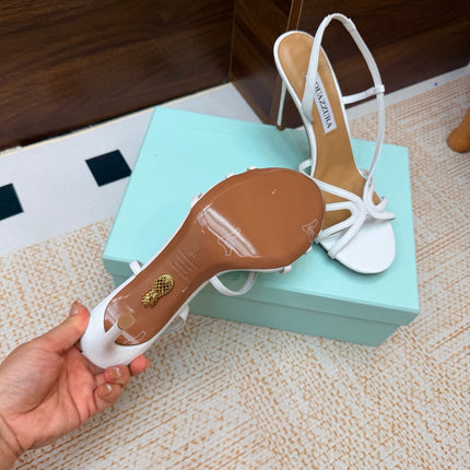 AQUAZZURA 26S CRYSTAL SANDALS 100 MM IN WHITE CALFSKIN
