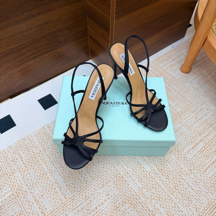 AQUAZZURA 26S CRYSTAL SANDALS 100 MM IN BLACK CALFSKIN