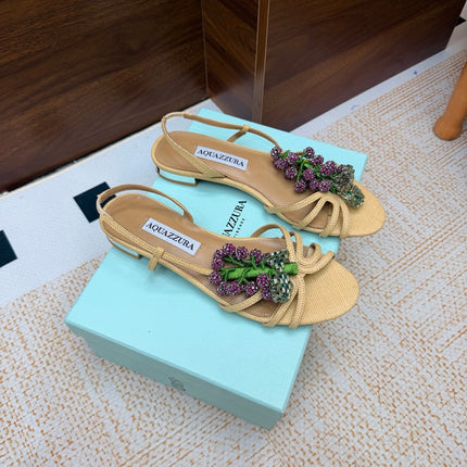 AQUAZZURA 26S CRYSTAL SANDALS IN BEIGE FABRIC