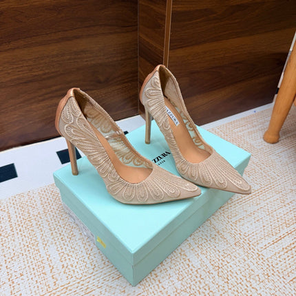 AQUAZZURA 26S HIGH HEELS 100 MM IN BEIGE FABRIC