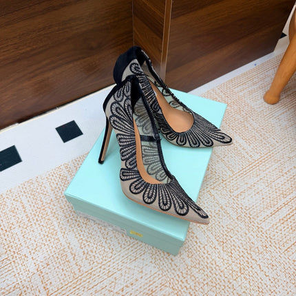 AQUAZZURA 26S HIGH HEELS 100 MM IN BLACK & BEIGE FABRIC