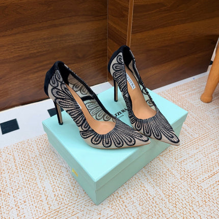 AQUAZZURA 26S HIGH HEELS 100 MM IN BLACK & BEIGE FABRIC