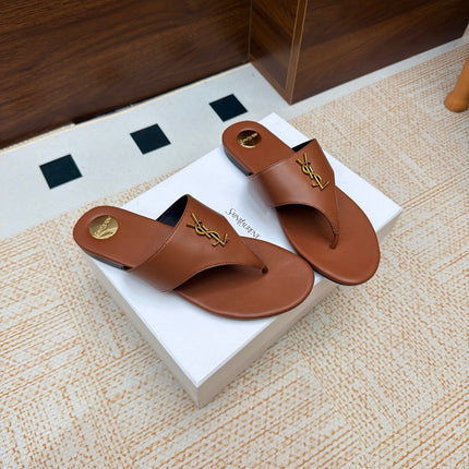 YSL 26S THONG SANDALS IN BROWN CALFSKIN