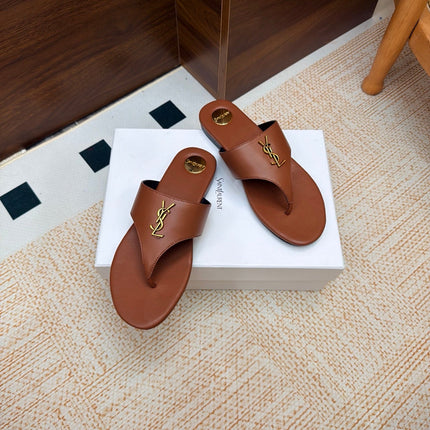 YSL 26S THONG SANDALS IN BROWN CALFSKIN