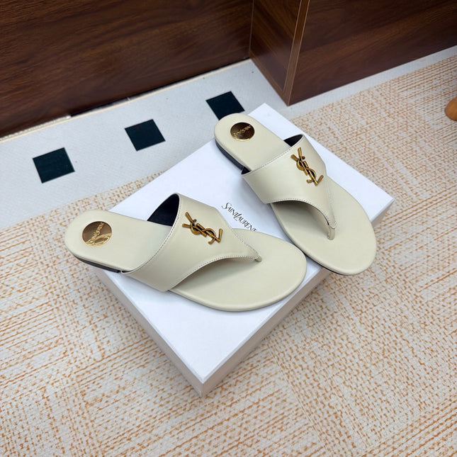 YSL 26S THONG SANDALS IN OFF-WHITE CALFSKIN