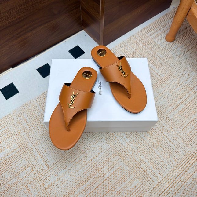 YSL 26S THONG SANDALS IN LIGHT BROWN CALFSKIN