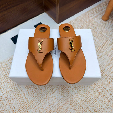 YSL 26S THONG SANDALS IN LIGHT BROWN CALFSKIN