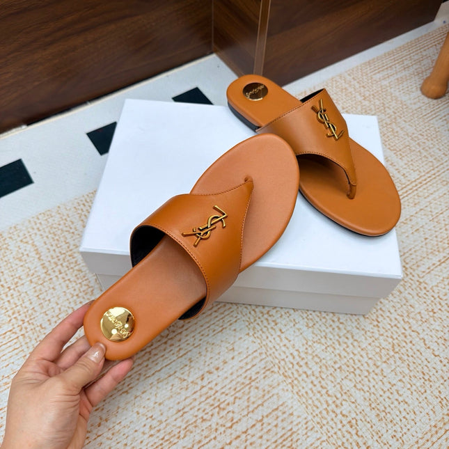 YSL 26S THONG SANDALS IN LIGHT BROWN CALFSKIN