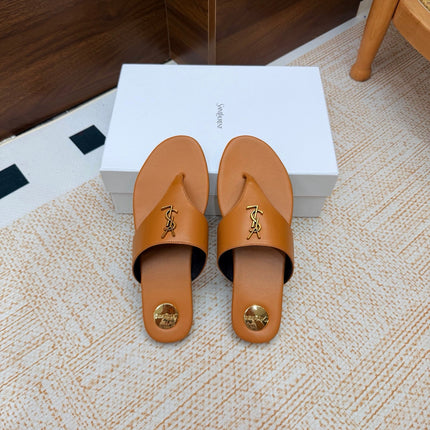 YSL 26S THONG SANDALS IN LIGHT BROWN CALFSKIN