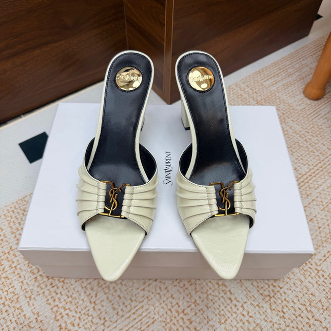 YSL 26S HIGH-HEEL SANDALS 75 MM IN CREAM WHITE CALFSKIN