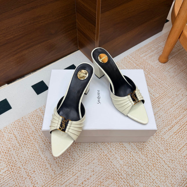 YSL 26S HIGH-HEEL SANDALS 75 MM IN CREAM WHITE CALFSKIN