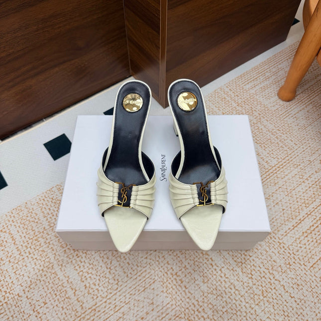 YSL 26S HIGH-HEEL SANDALS 75 MM IN CREAM WHITE CALFSKIN