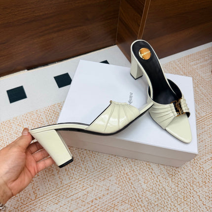 YSL 26S HIGH-HEEL SANDALS 75 MM IN CREAM WHITE CALFSKIN