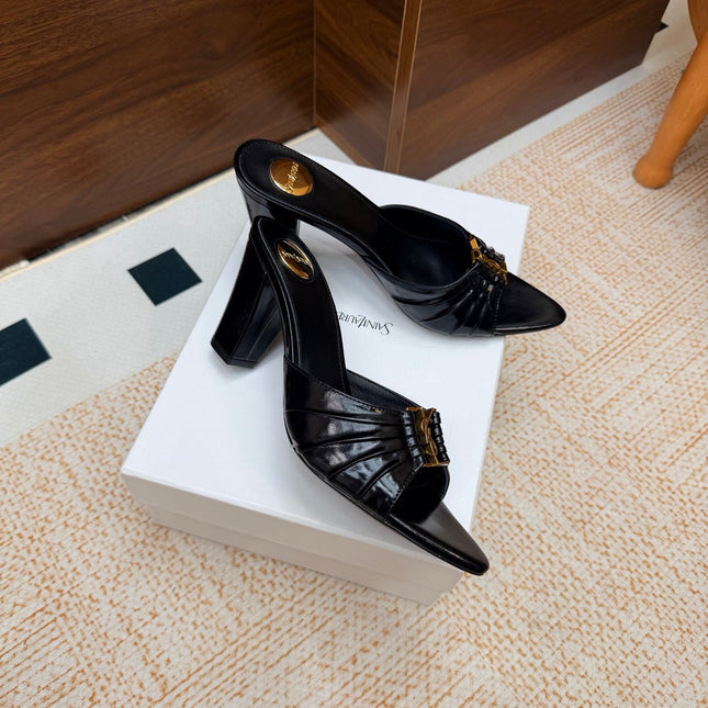 YSL 26S HIGH-HEEL SANDALS 75 MM IN BLACK SHINY CALFSKIN