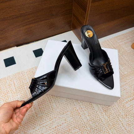 YSL 26S HIGH-HEEL SANDALS 75 MM IN BLACK SHINY CALFSKIN