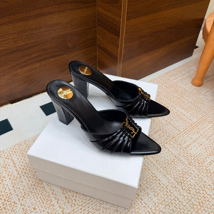 YSL 26S HIGH-HEEL SANDALS 75 MM IN BLACK SHINY CALFSKIN
