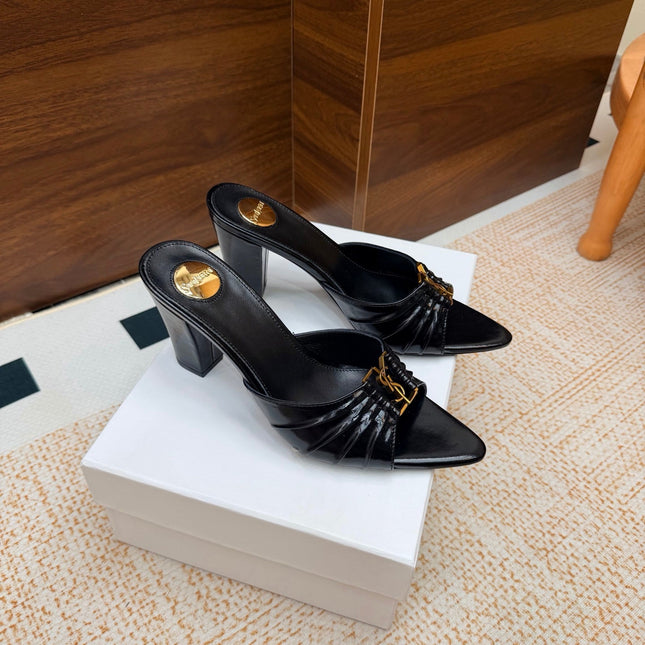 YSL 26S HIGH-HEEL SANDALS 75 MM IN BLACK SHINY CALFSKIN