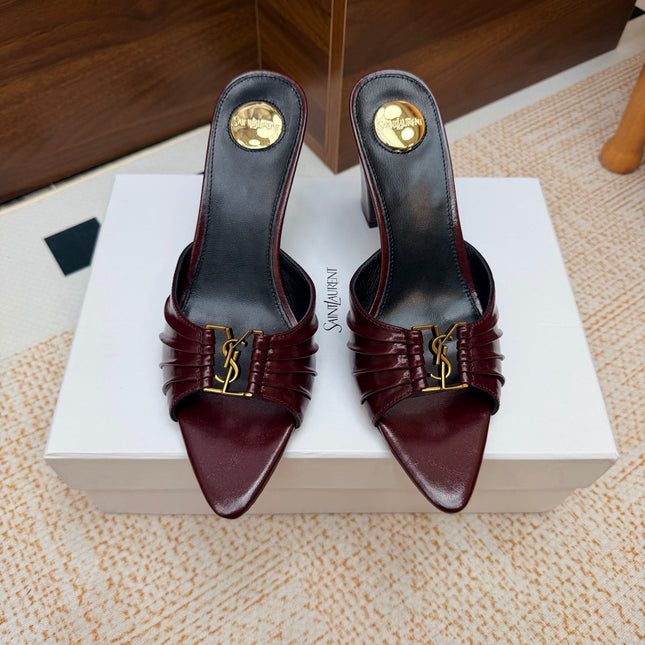 YSL 26S HIGH-HEEL SANDALS 75 MM IN DARK RED CALFSKIN