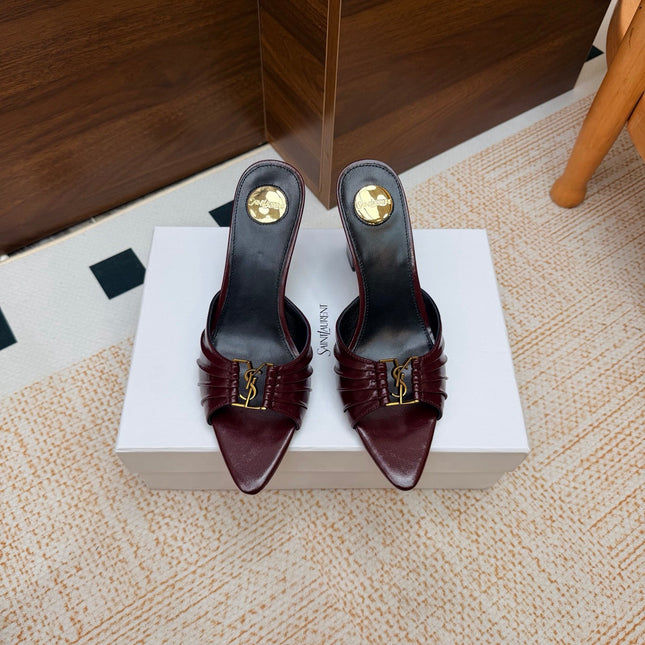 YSL 26S HIGH-HEEL SANDALS 75 MM IN DARK RED CALFSKIN