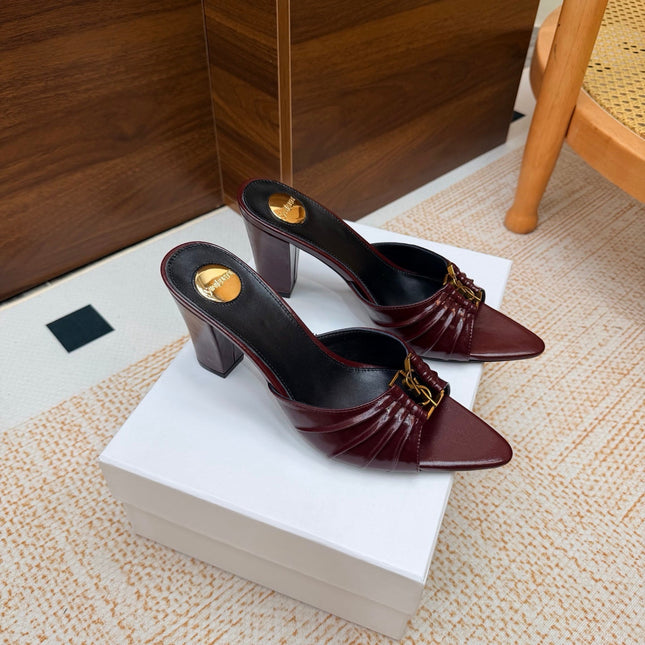 YSL 26S HIGH-HEEL SANDALS 75 MM IN DARK RED CALFSKIN