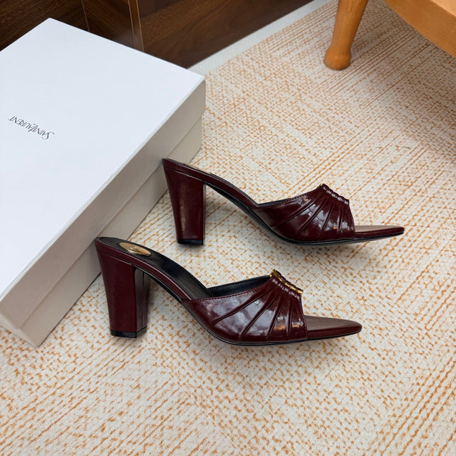 YSL 26S HIGH-HEEL SANDALS 75 MM IN DARK RED CALFSKIN
