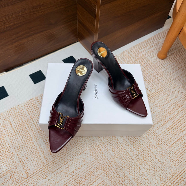 YSL 26S HIGH-HEEL SANDALS 75 MM IN DARK RED CALFSKIN