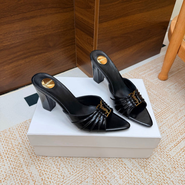YSL 26S HIGH-HEEL SANDALS 75 MM IN BLACK SHINY CALFSKIN
