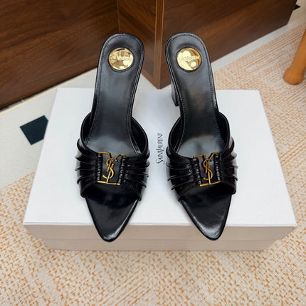 YSL 26S HIGH-HEEL SANDALS 75 MM IN BLACK SHINY CALFSKIN
