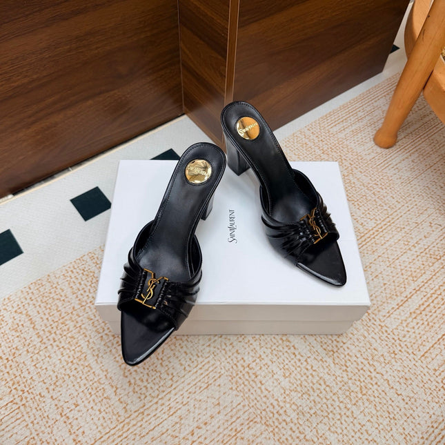 YSL 26S HIGH-HEEL SANDALS 75 MM IN BLACK SHINY CALFSKIN