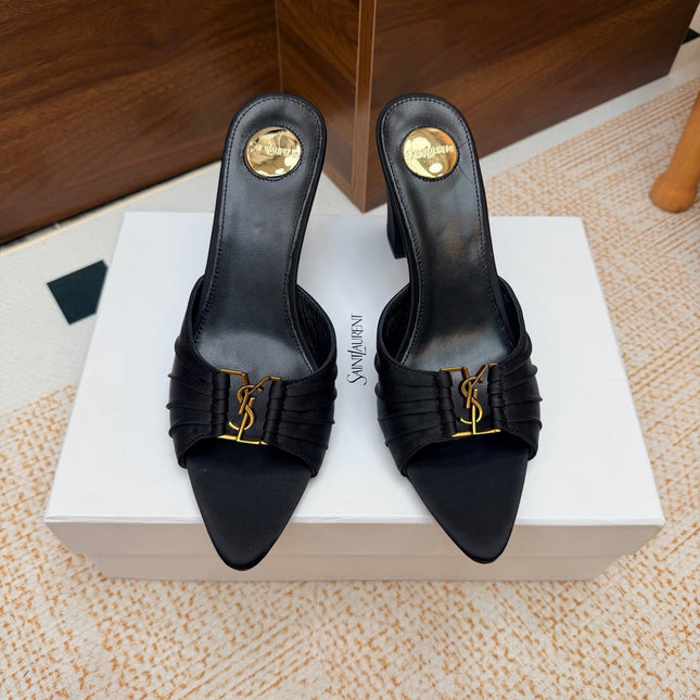 YSL 26S HIGH-HEEL SANDALS 75 MM IN BLACK SATIN