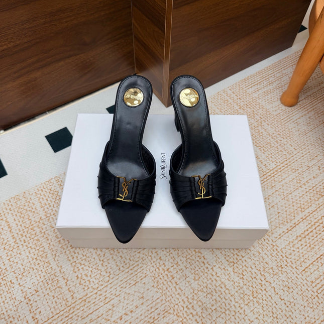 YSL 26S HIGH-HEEL SANDALS 75 MM IN BLACK SATIN