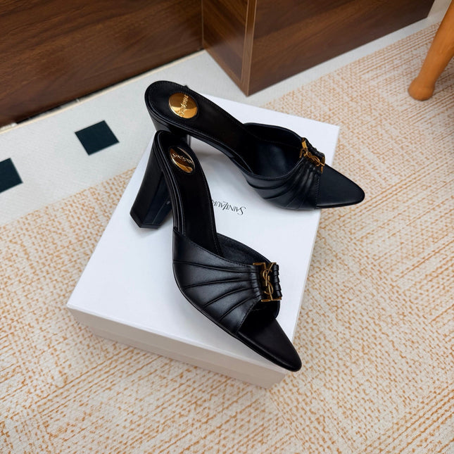 YSL 26S HIGH-HEEL SANDALS 75 MM IN BLACK CALFSKIN