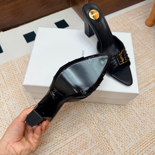 YSL 26S HIGH-HEEL SANDALS 75 MM IN BLACK CALFSKIN