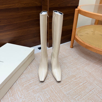 YSL 26S KNEE-HIGH BOOTS 70 MM IN CREAM WHITE CALFSKIN