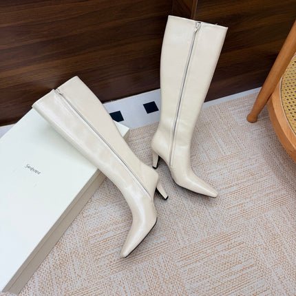 YSL 26S KNEE-HIGH BOOTS 70 MM IN CREAM WHITE CALFSKIN