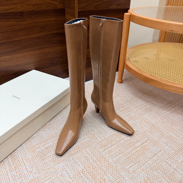 YSL 26S KNEE-HIGH BOOTS 70 MM IN CAMEL BROWN CALFSKIN