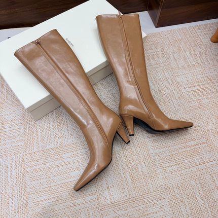 YSL 26S KNEE-HIGH BOOTS 70 MM IN CAMEL BROWN CALFSKIN