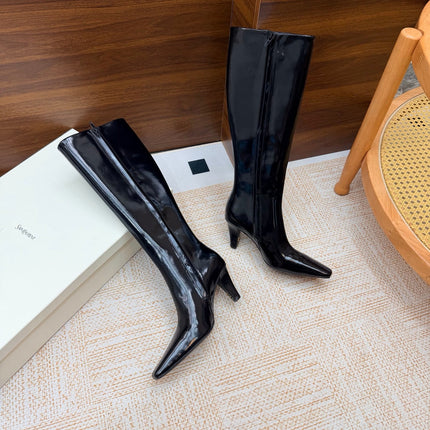 YSL 26S KNEE-HIGH BOOTS 70 MM IN BLACK GLOSSY CALFSKIN