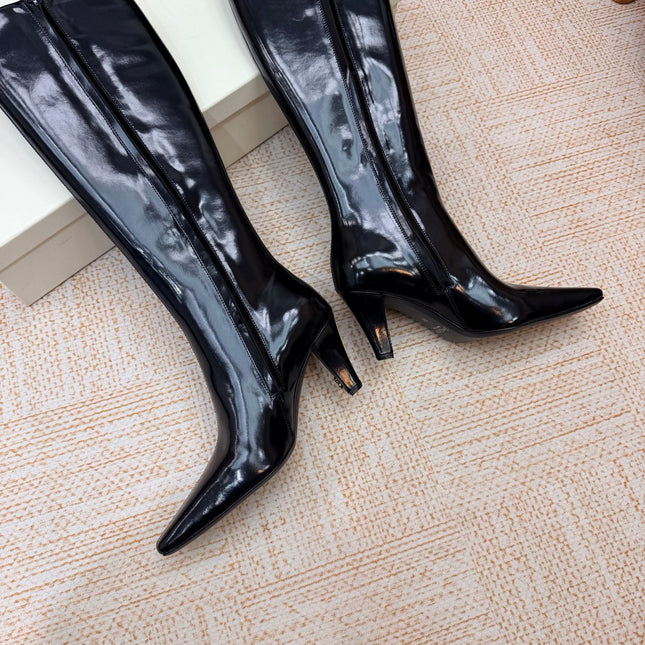 YSL 26S KNEE-HIGH BOOTS 70 MM IN BLACK GLOSSY CALFSKIN
