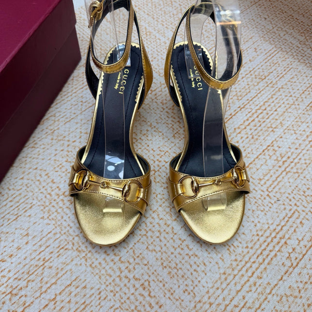 GUCCI 26S WEDGE SANDALS 80 MM IN GOLD CALFSKIN