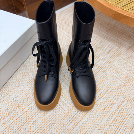 CELINE 26S LACE UP ANKLE BOOTS 50 MM IN BLACK SMOOTH CALFSKIN