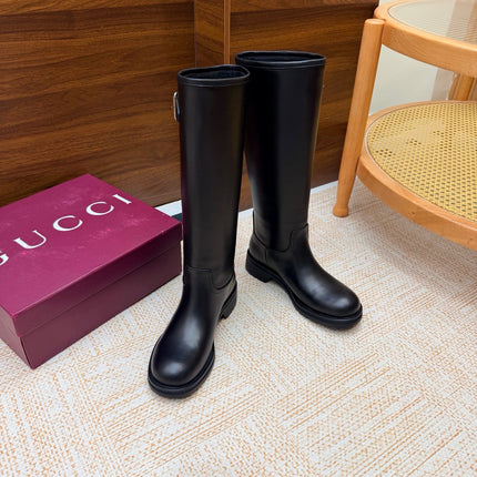 GUCCI 26S KNEE HIGH BOOTS IN BLACK SMOOTH CALFSKIN