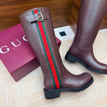 GUCCI 26S KNEE HIGH BOOTS IN BURGUNDY BROWN SMOOTH CALFSKIN