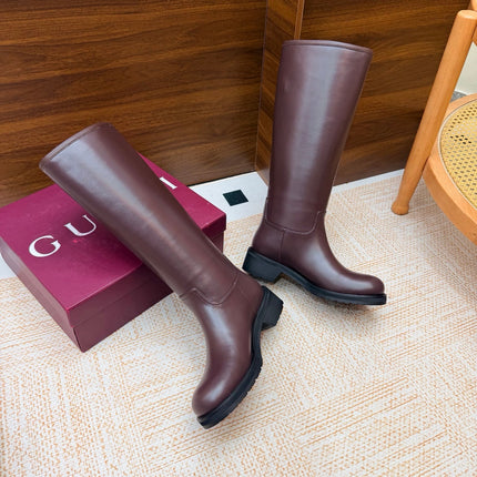 GUCCI 26S KNEE HIGH BOOTS IN BURGUNDY BROWN SMOOTH CALFSKIN