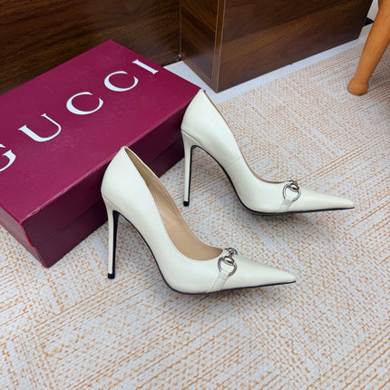GUCCI 26S HORSEBIT PUMPS 105 MM IN CREAM WHITE SMOOTH CALFSKIN